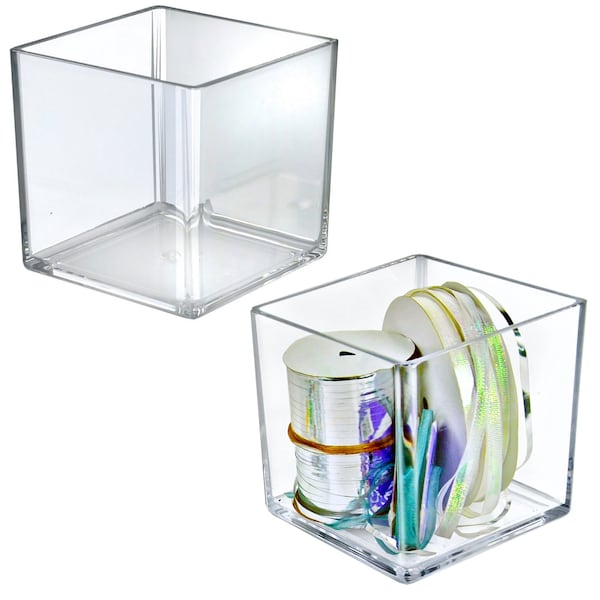 6'' Deluxe Clear Acrylic Square Cube Bin for Counter, 2PK
